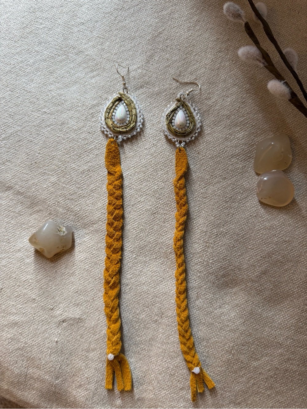 Handcrafted Mustard Yellow Braided Tassel Drop Earrings
